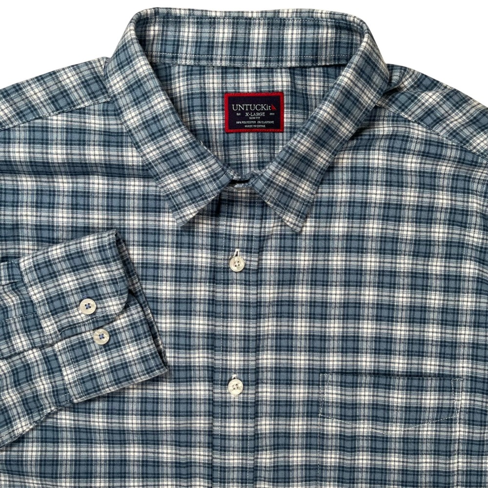 UNTUCKit Dhais Button Up Shirt Mens XL Blue Plaid Slim Fit Stretch Long Sleeve